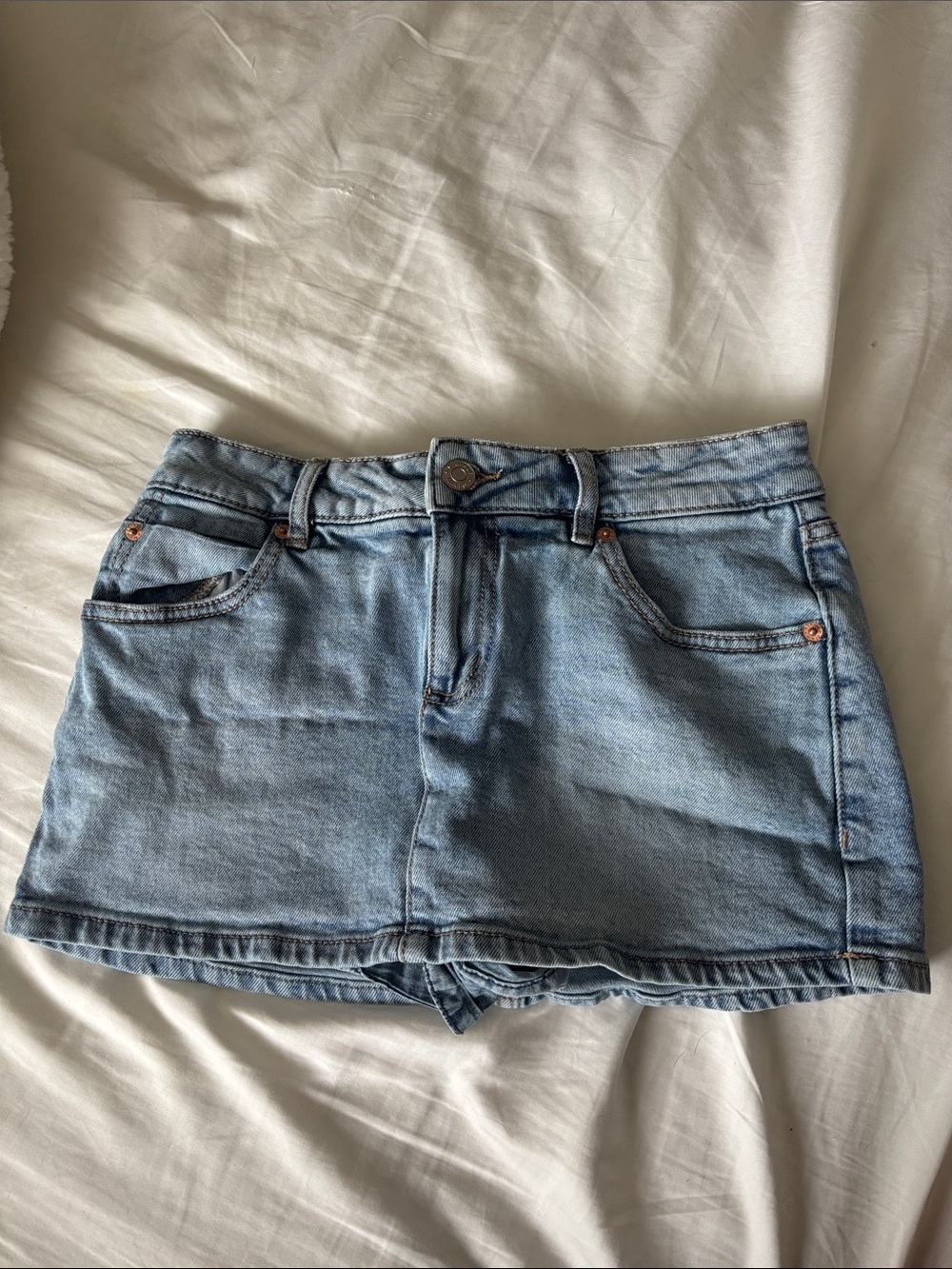 Light Wash Garage Denim Mini Skirt - Classic Blue